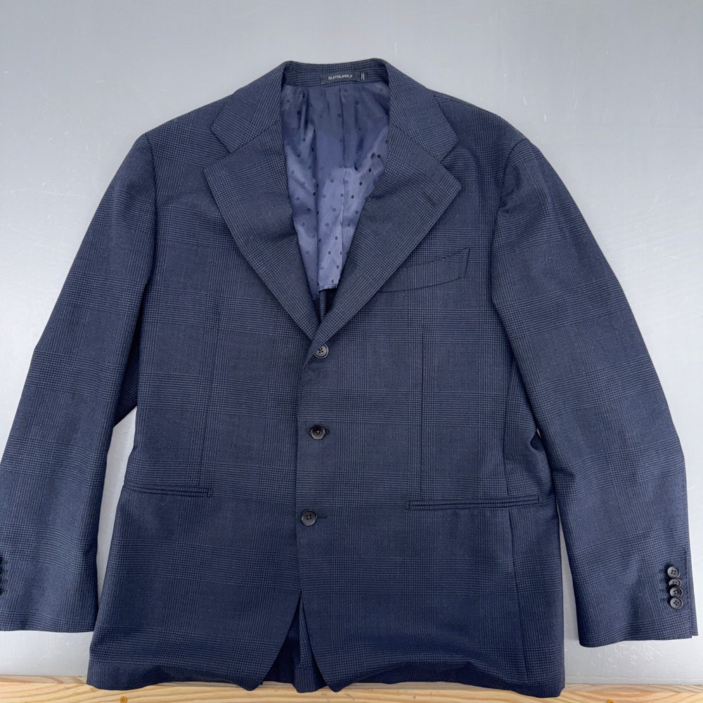 Suitsupply Navy Blue Glen Check Wool Sport Coat‎ Blazer Lanificio Rogna 40R 50